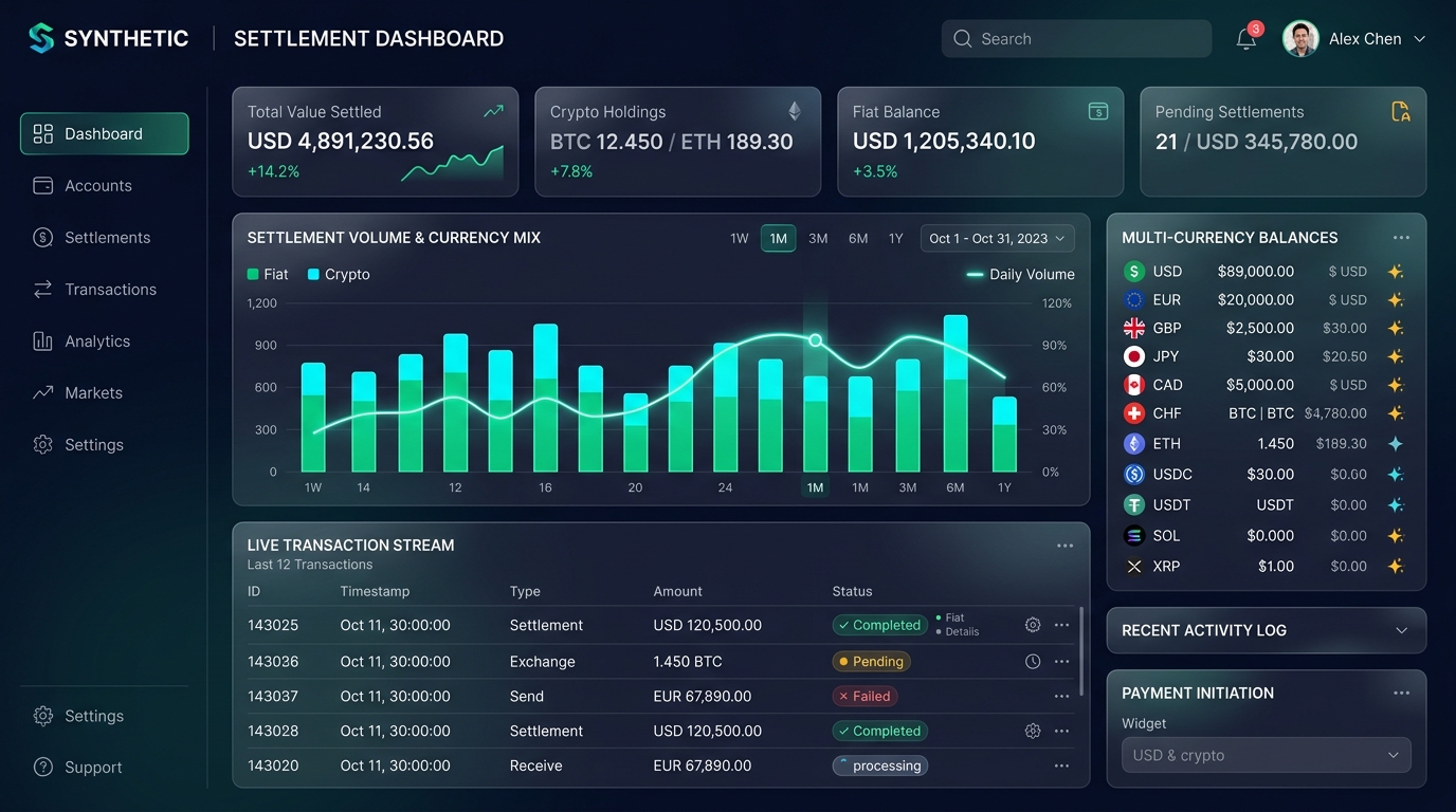 Synthetic Multi-Currency Settlement Dashboard